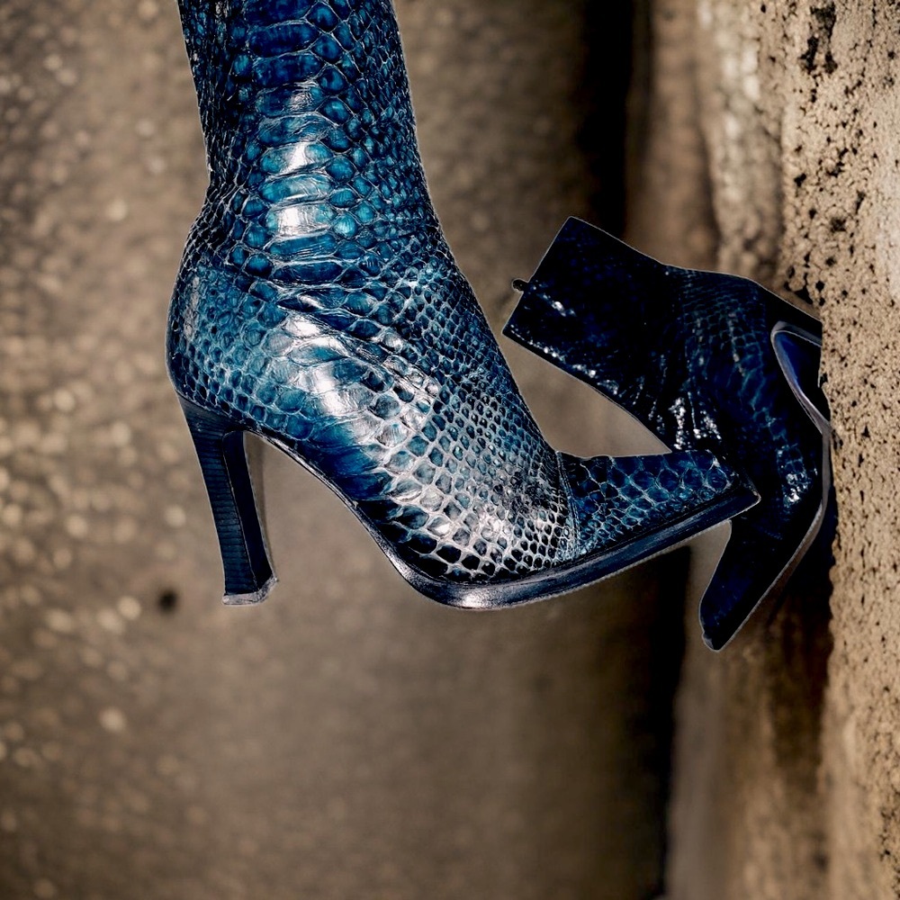 Vintage Italian Designer Gianni Bravo Exotic Python High Heel Stiletto Boots